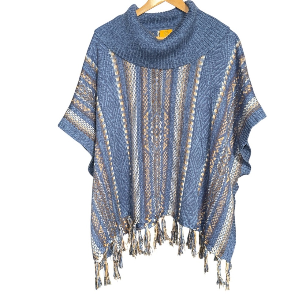 RUBY RD. Boho Knit Poncho with Fringe PL/XL
